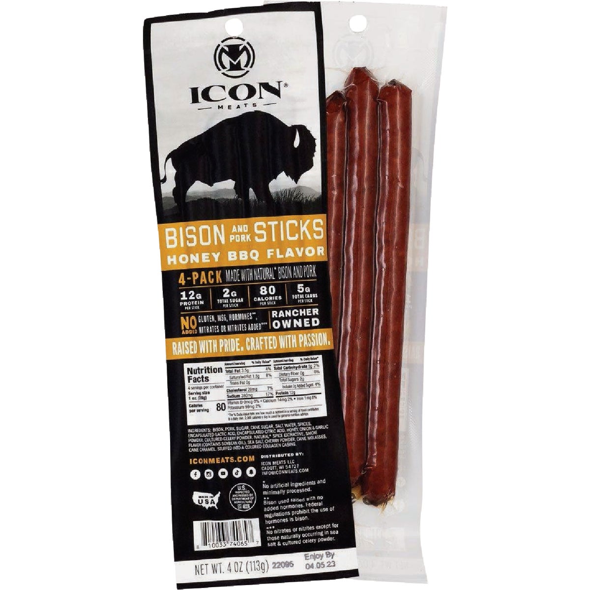 Icon 4 Oz. Honey BBQ Bison Stick Jerky (4-Pack)