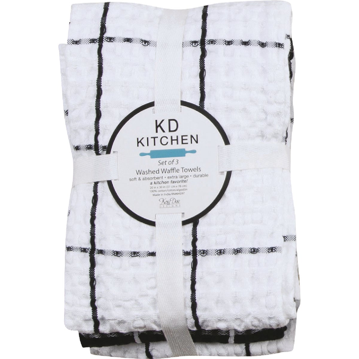 Kay Dee Designs Onyx Waffle Kitchen Towel (3-Pack) Image 1