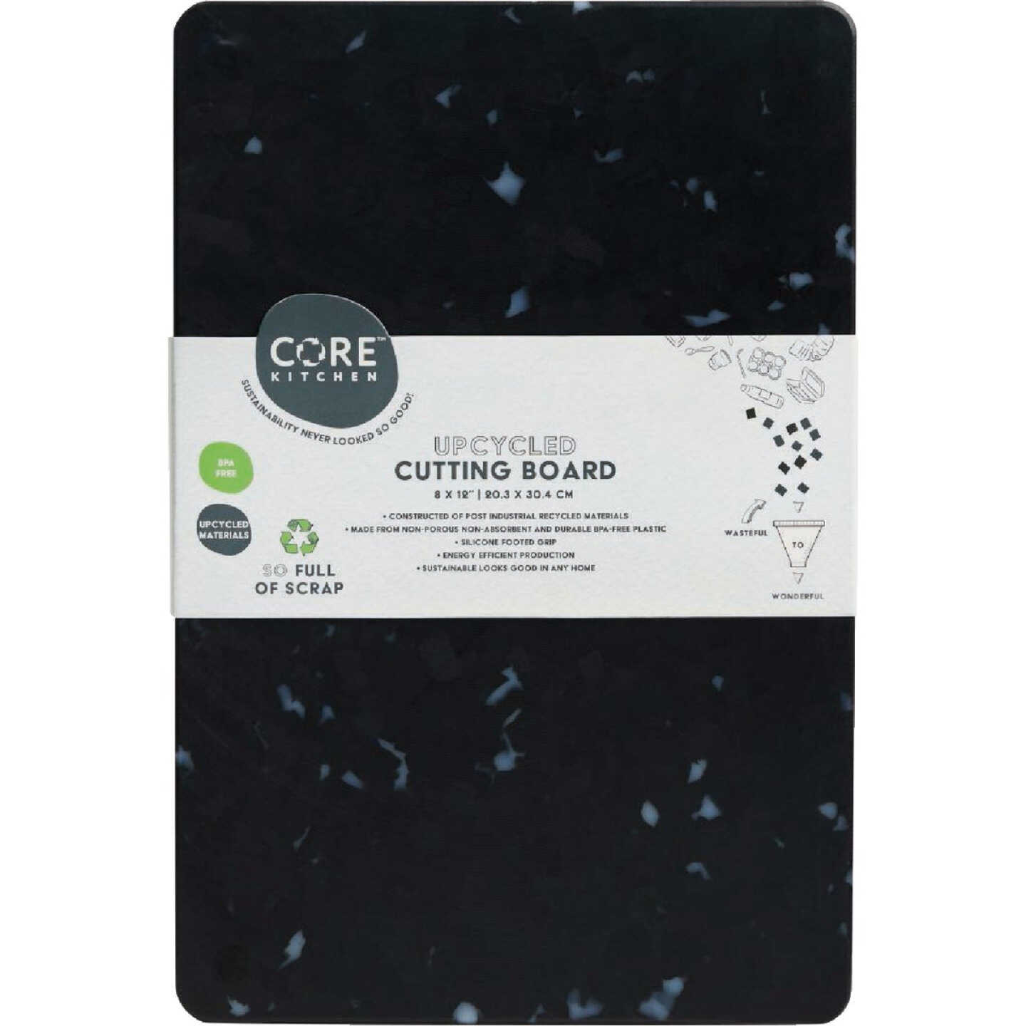 Core Kitchen Black Recycled Plastic Board With Non-Slip Footing, 12 In. x 8 In. Image 1