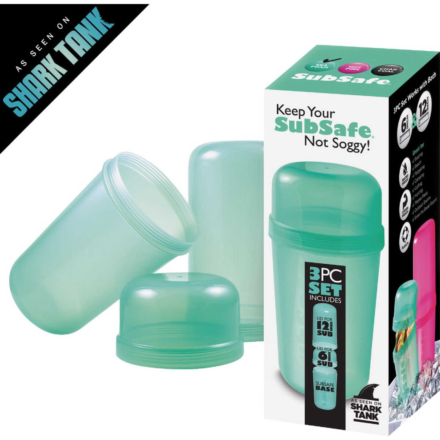 SubSafe Seafoam Green Sub Sandwich Food Storage Container (3-Piece) Image 2