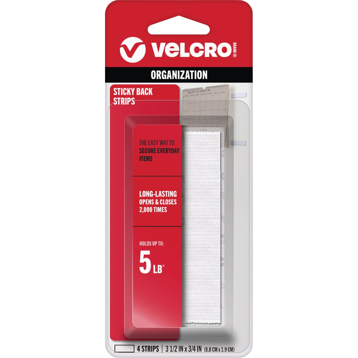 VELCRO Brand 3/4 In. x 3-1/2 In. White Sticky Back Hook & Loop Strips (4 Ct.)