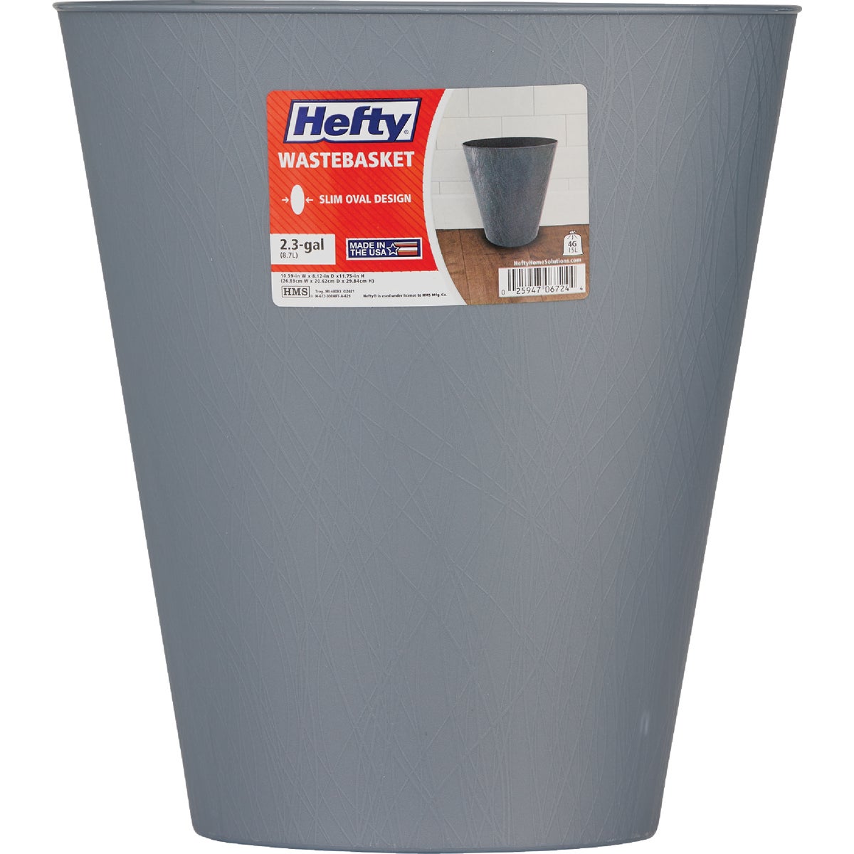 Hefty 2.3 Gal. Gun Metal Wastebasket Image 2