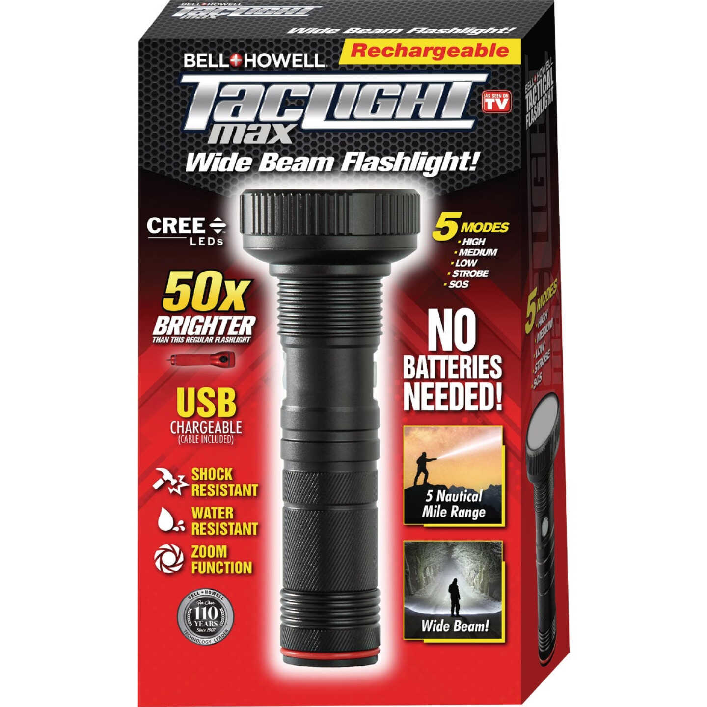Bell+Howell TacLight Max Wide Beam Rechargeable Flashlight Image 1