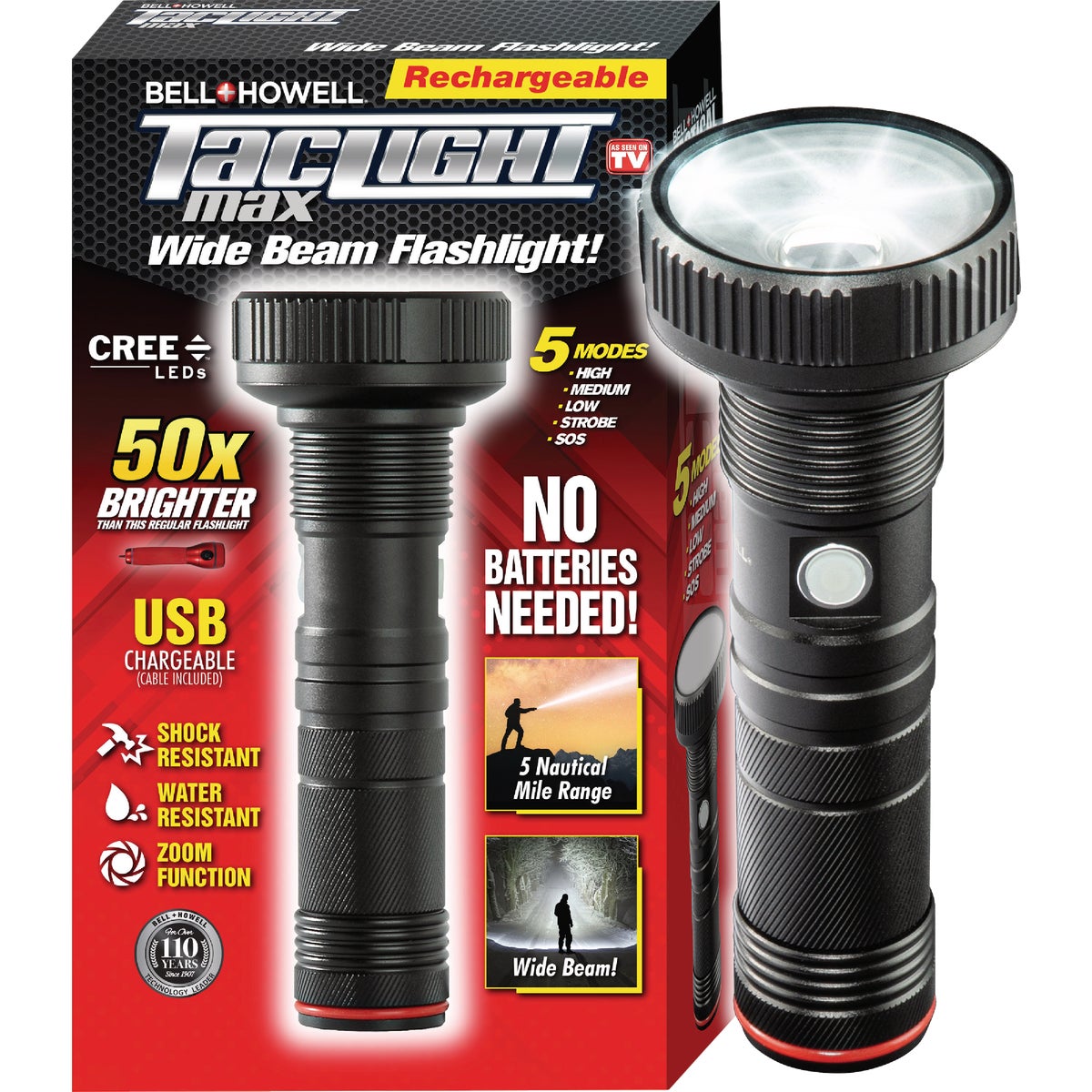 Bell+Howell TacLight Max Wide Beam Rechargeable Flashlight Image 3