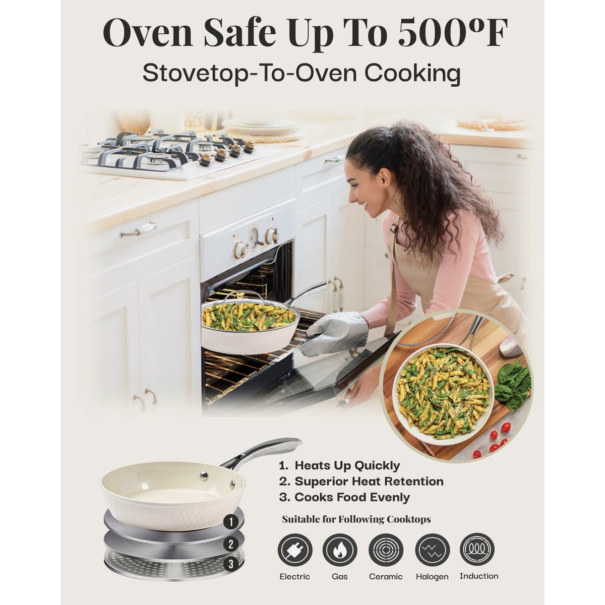 Gotham Steel 12 In. Hammered Cream Collection Fry Pan Image 5