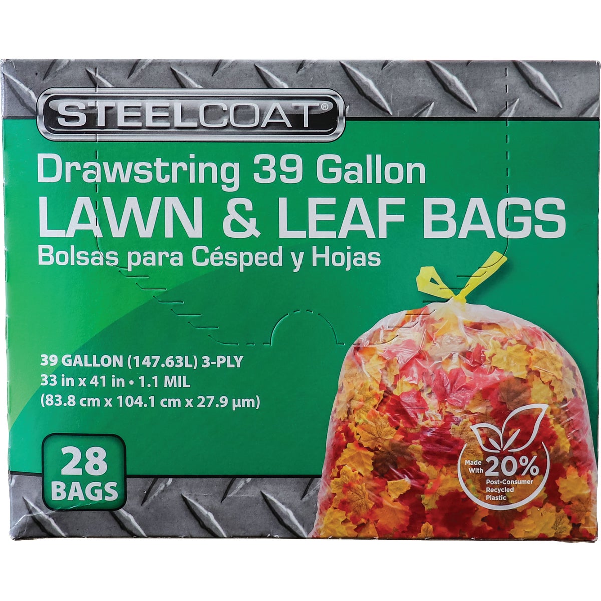Steelcoat 39 Gal. Clear Lawn & Leaf Drawstring Trash Bag (28-Count)