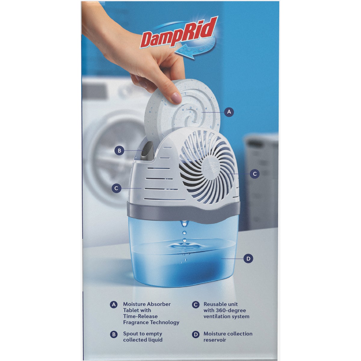 DampRid Reusable Moisture Absorber with Drop-In Tablet, Fresh Scent, 15.8 Oz. Image 2