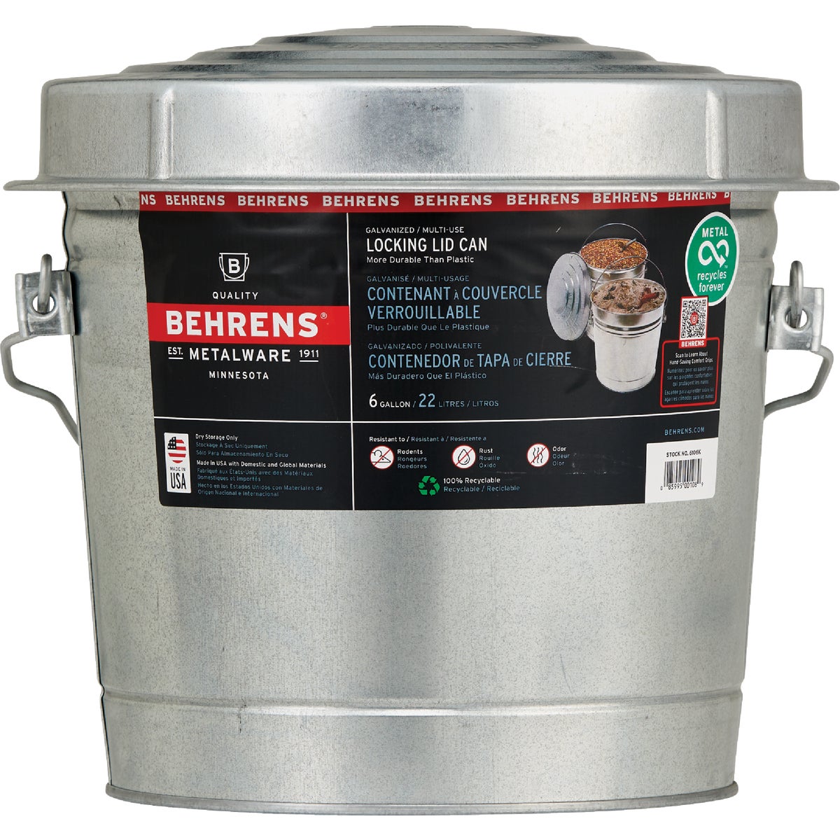 Behrens 6 Gal. Galvanized Locking Lid Trash Can with Lid Image 2
