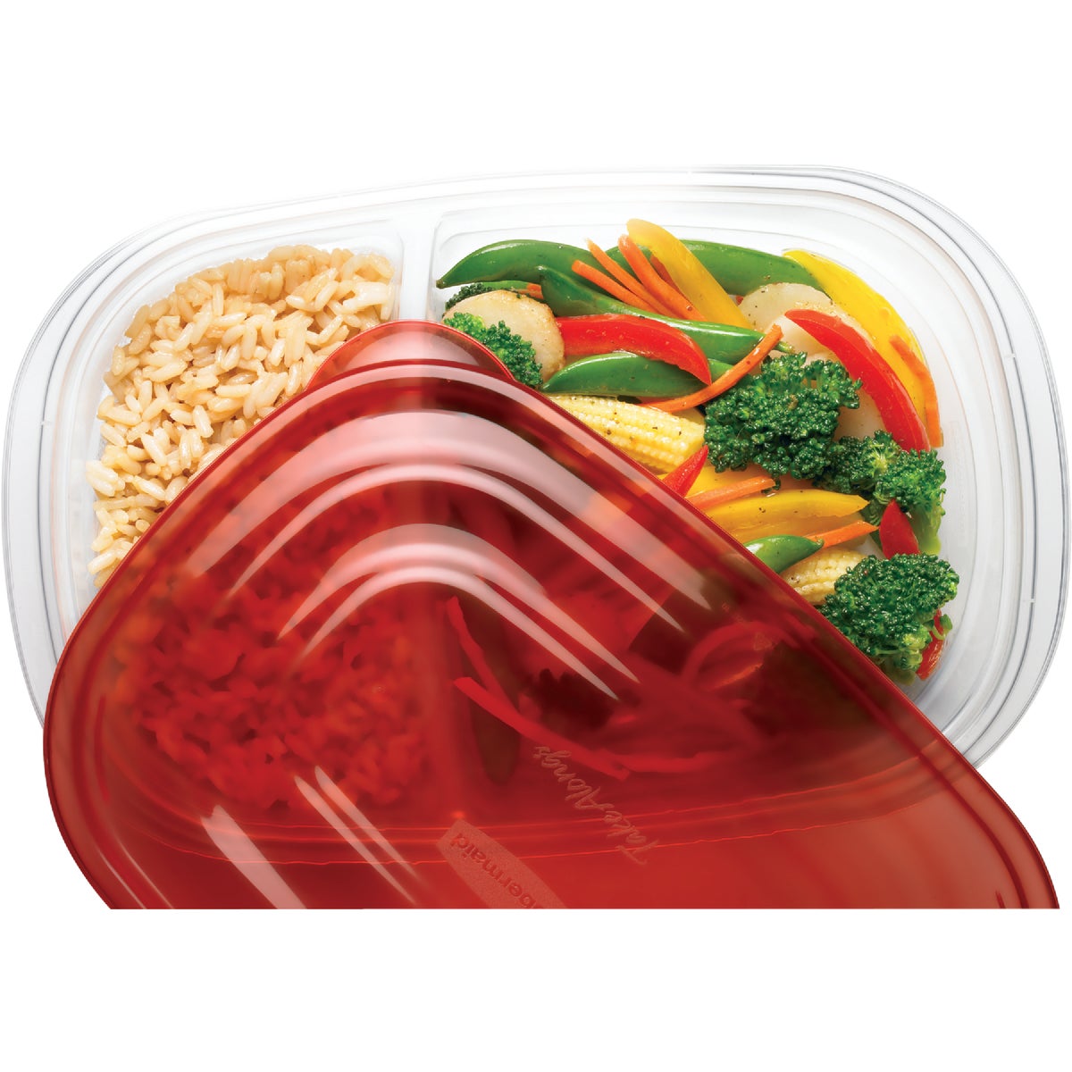 Rubbermaid TakeAlongs 3.7 C. Clear Square Divided Food Storage Container with Lids (3-Pack) Image 3