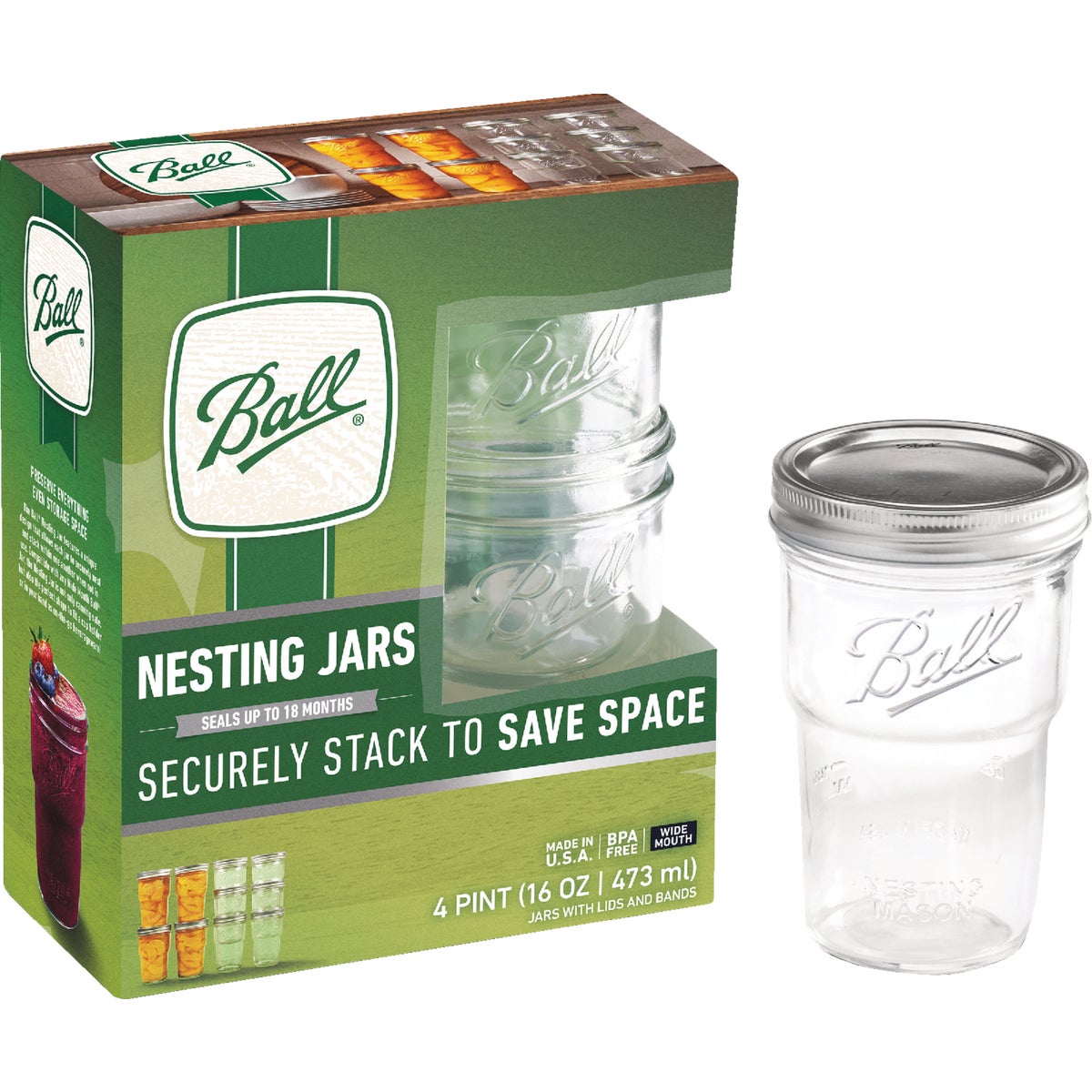 Ball Wide Mouth 16 Oz Nesting Mason Jar (4-Pack) Image 7