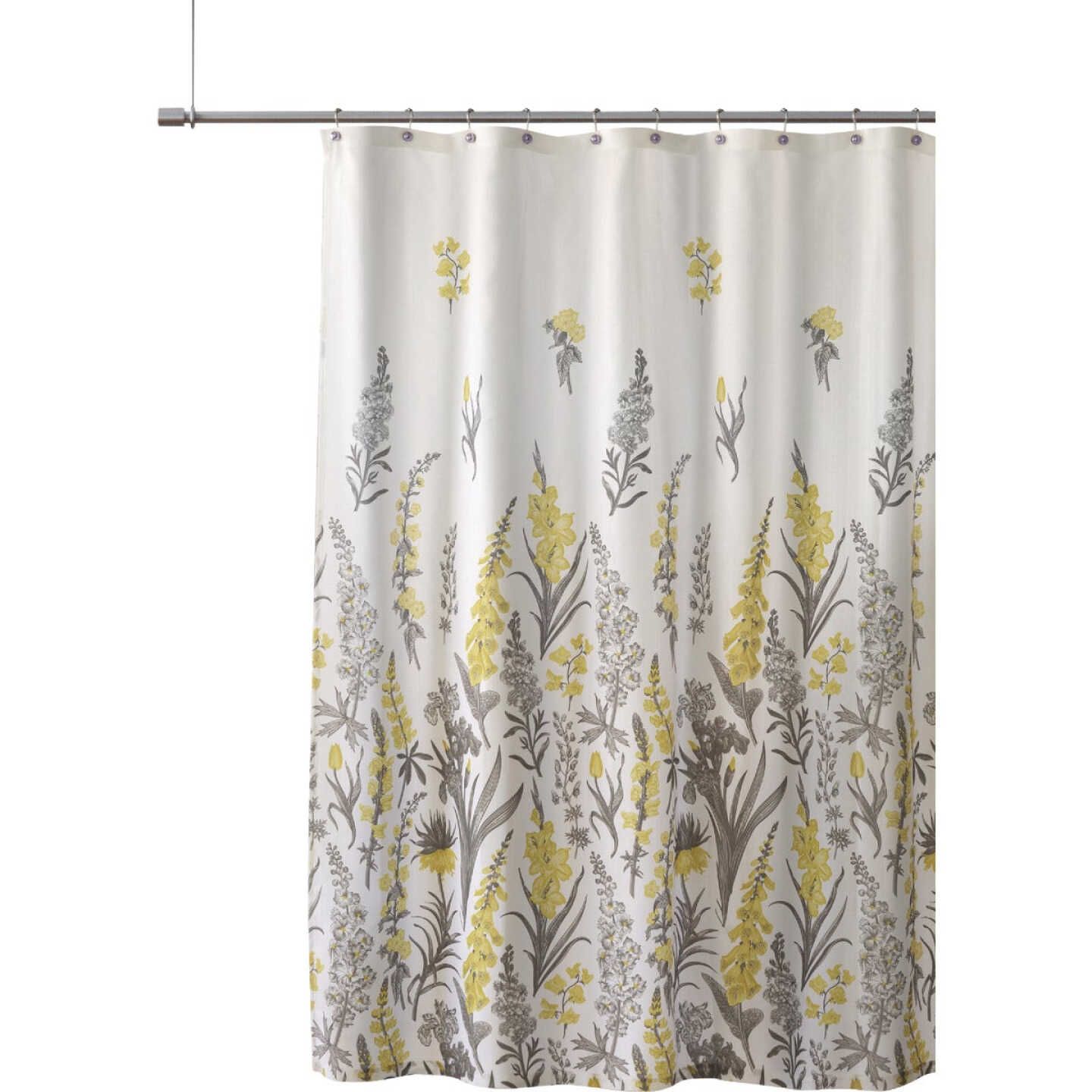 Zenna Home 70 In. x 72 In. Eva Flowers Yellow Decorative Fabric Shower Curtain Image 1