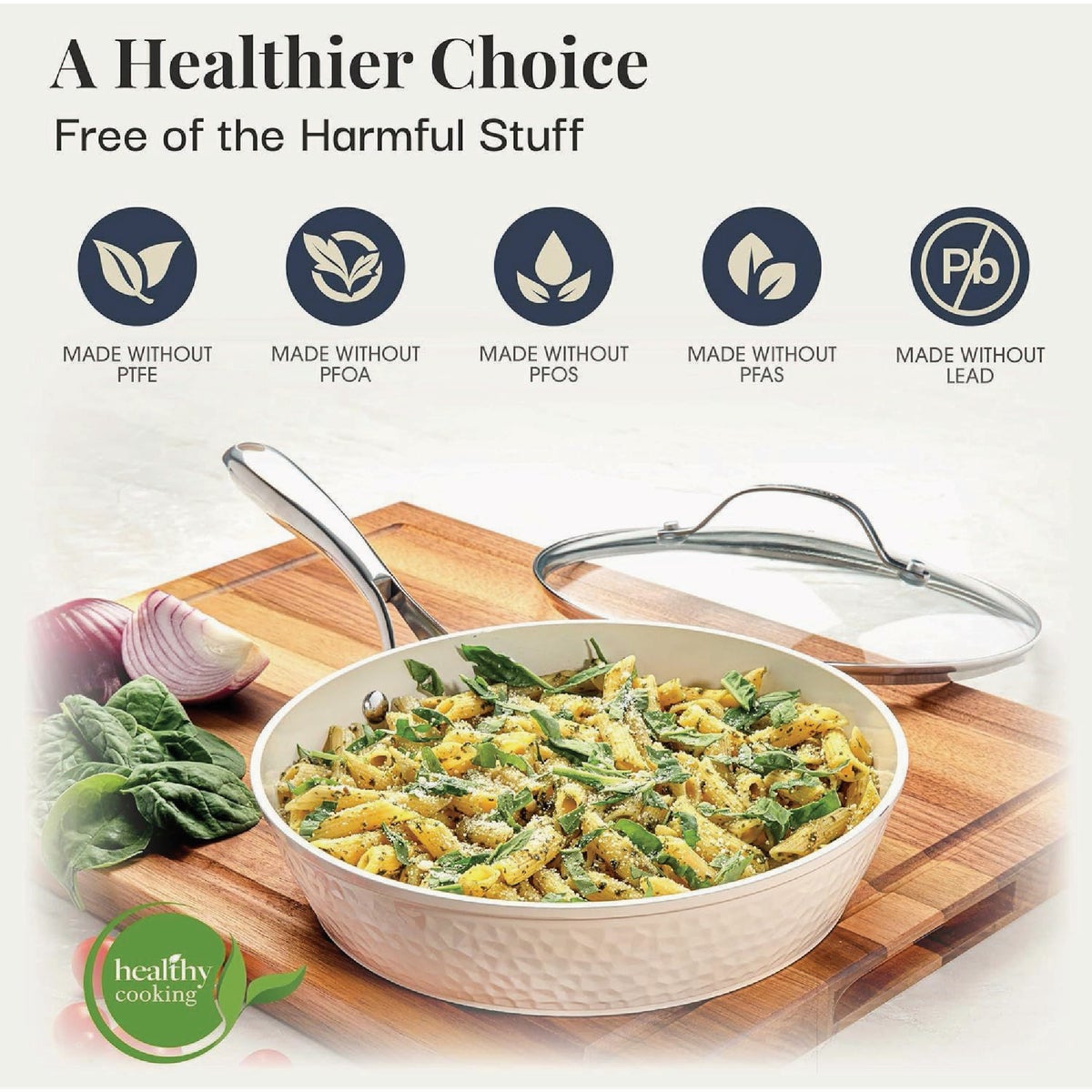 Gotham Steel Hammered Cream Cookware Collection (15-Piece) Image 3