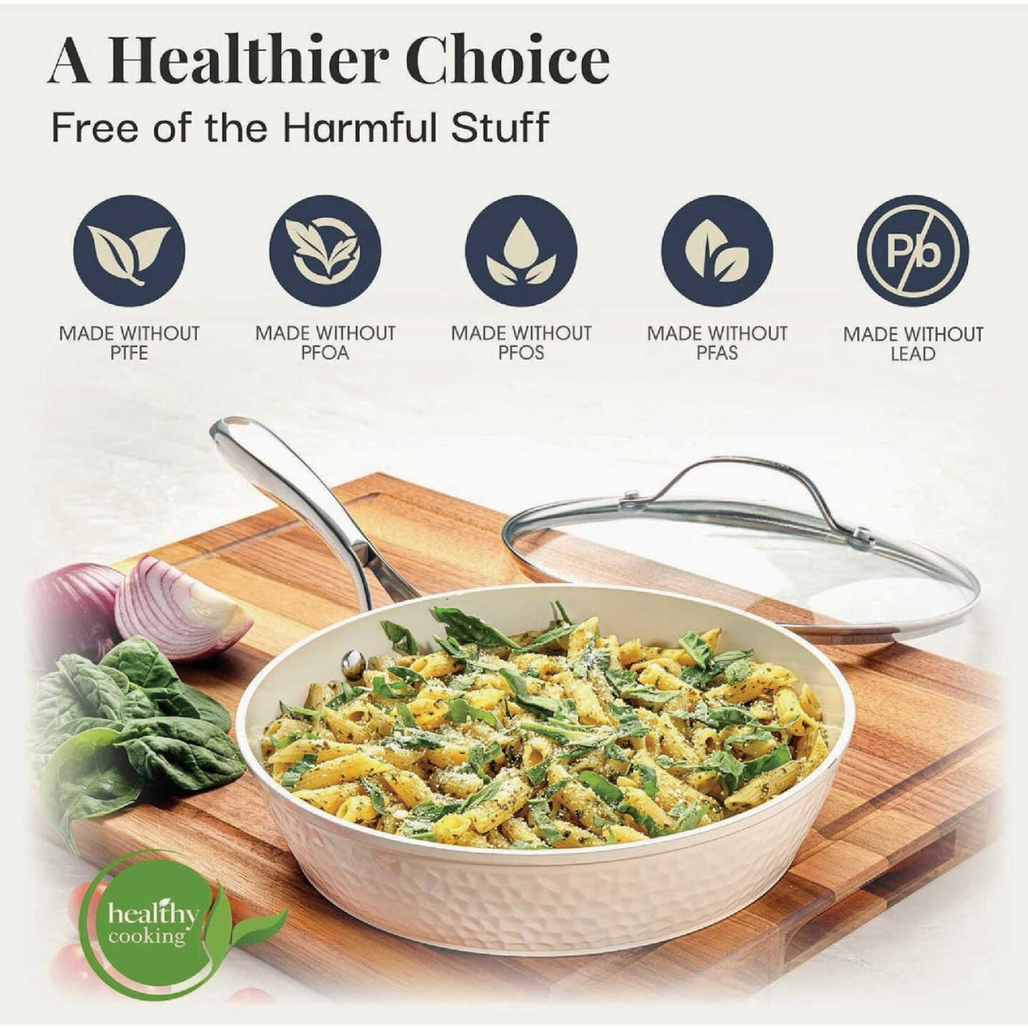 Gotham Steel Hammered Cream Cookware Collection (15-Piece) Image 3