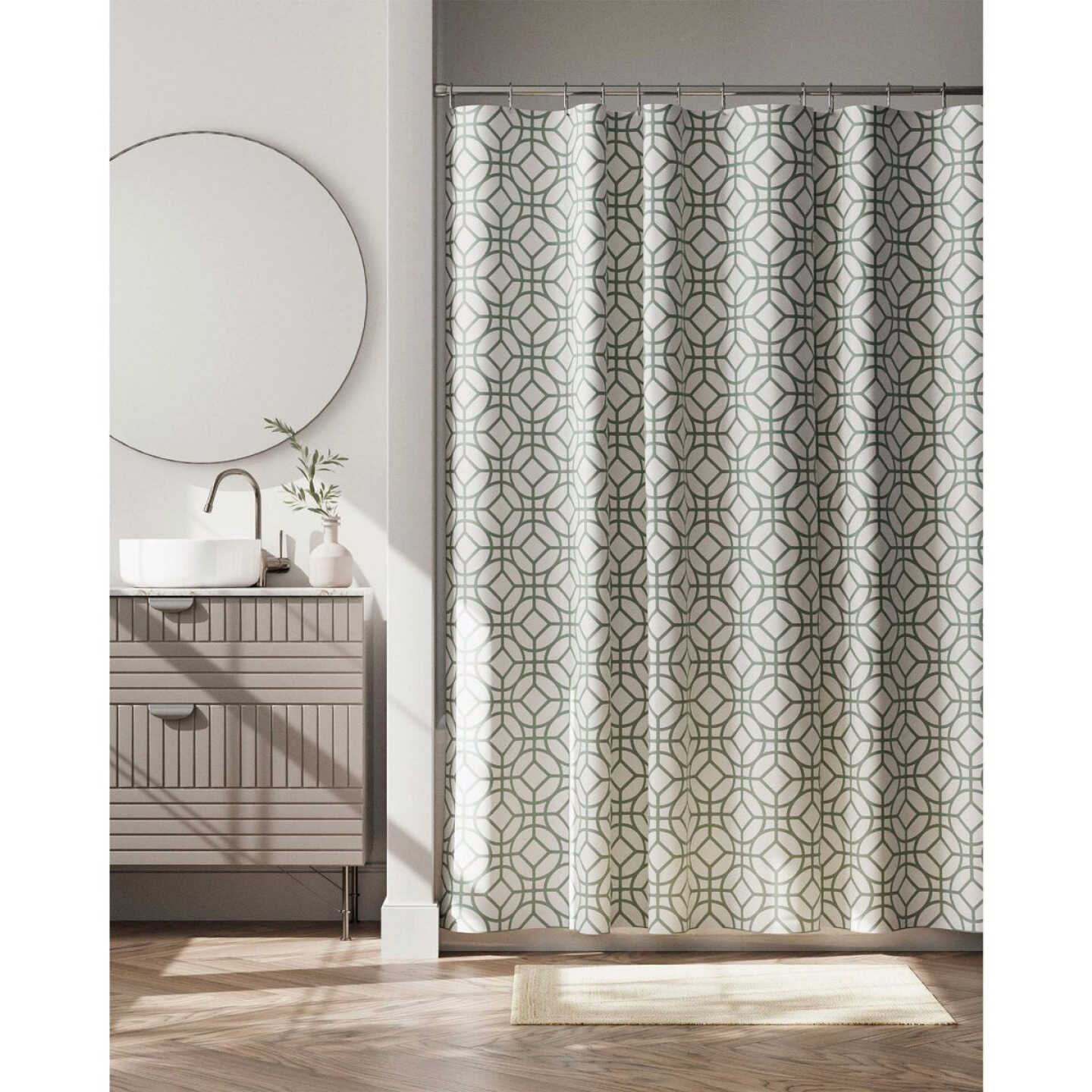 Zenna Home 70 In. x 72 In. Quinn Geometric Sage Green Decorative Fabric Shower Curtain Image 2