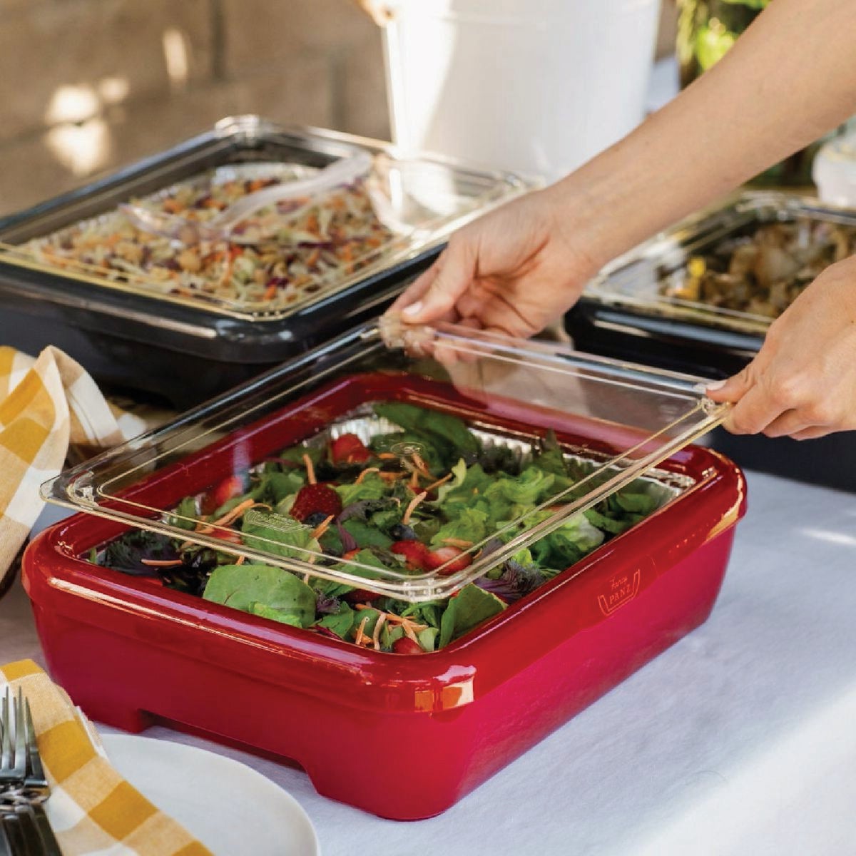 Fancy Panz Classic Red Baking Carrier with Foil Pan and Serving Spoon Image 3