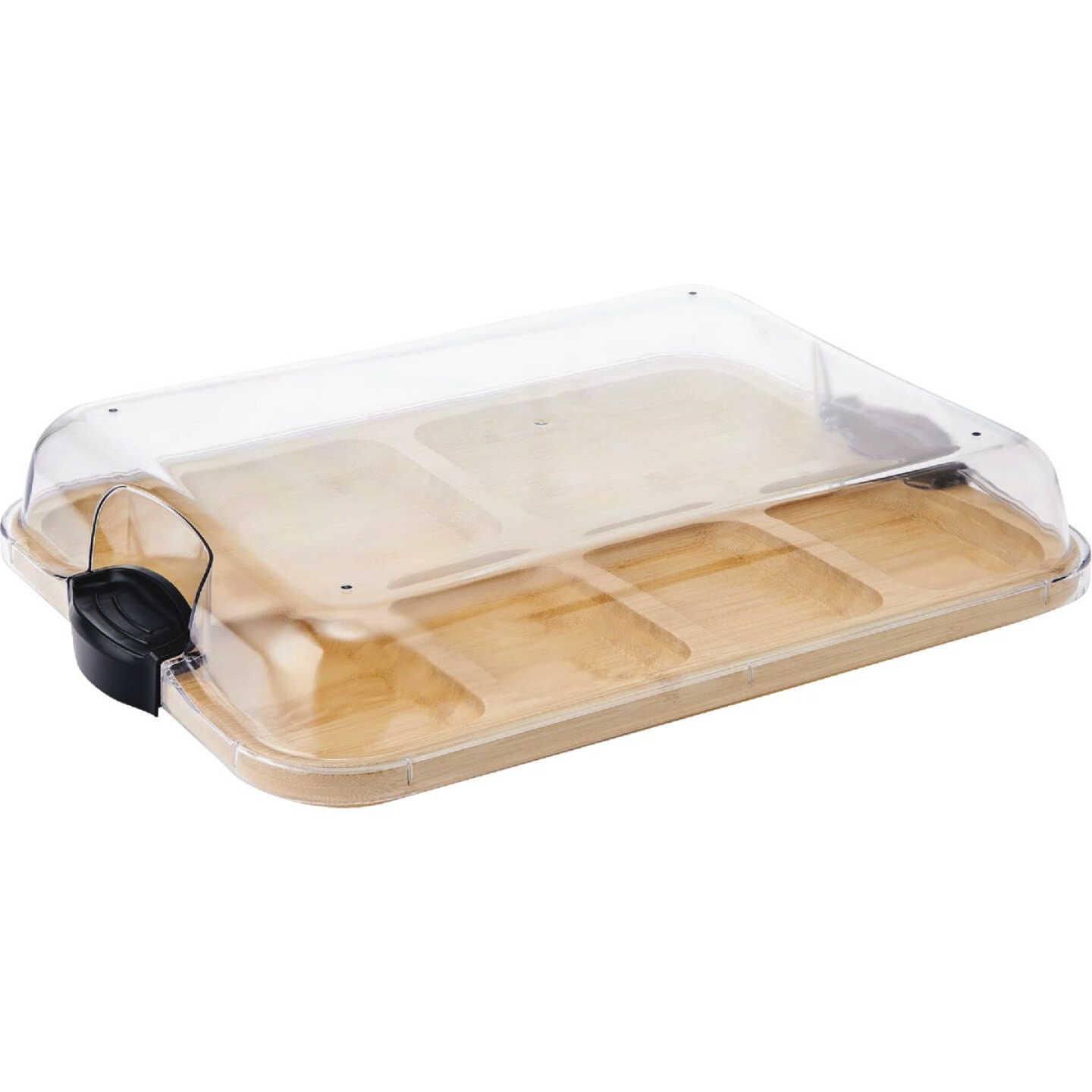 Farberware 11 In. x 14 In. Build a Board Dual-Sided Bamboo Cutting Board with 6 Compartments and Locking Lid Image 1