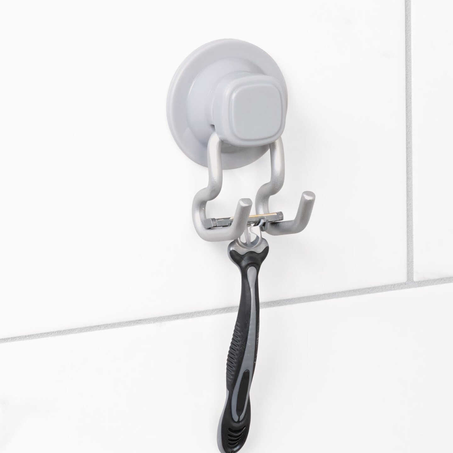 Zenna Home Rustproof Satin Chrome Power Grip Pro Adhesive/Suction Shower Storage Hook Image 3