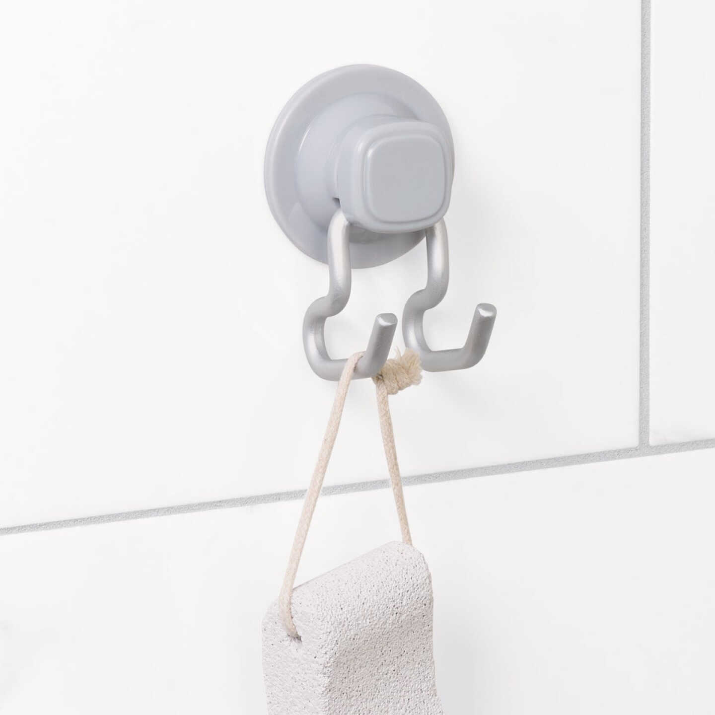 Zenna Home Rustproof Satin Chrome Power Grip Pro Adhesive/Suction Shower Storage Hook Image 2