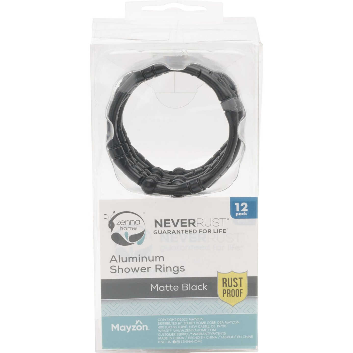 Zenna Home Rustproof Matte Black Shower Curtain Rings (12-Count) Image 3