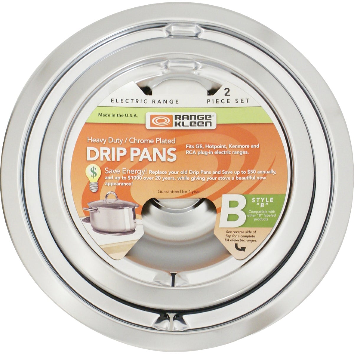 Range Kleen Electric (1) 6 In. & (1) 8 In. Style B Round Chrome Drip Pan Image 1