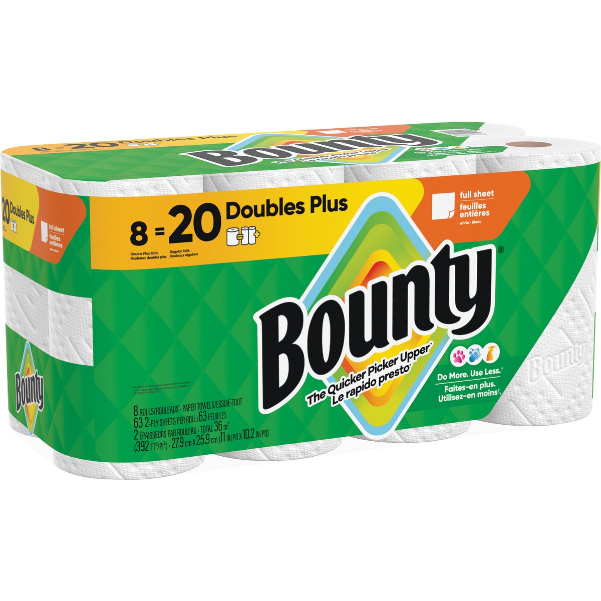Bounty Full Sheet Paper Towels, 8 Double Plus Rolls