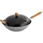 Joyce Chen Classic Series 14 In. Uncoated Carbon Steel Flat Bottom Wok Set with Lid and Birch Handles (4-Pc.) Image 5