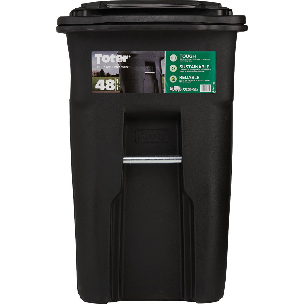 Toter 48 Gal. Black Outdoor Trash Can With Attached Lid and Wheels Image 2