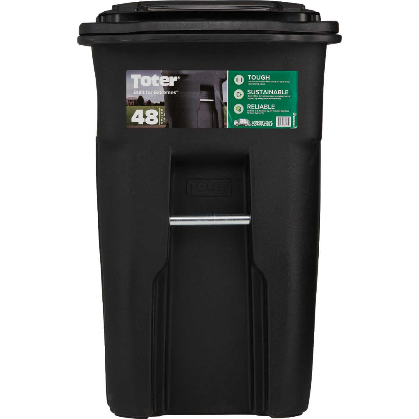Toter 48 Gal. Black Outdoor Trash Can With Attached Lid and Wheels Image 2