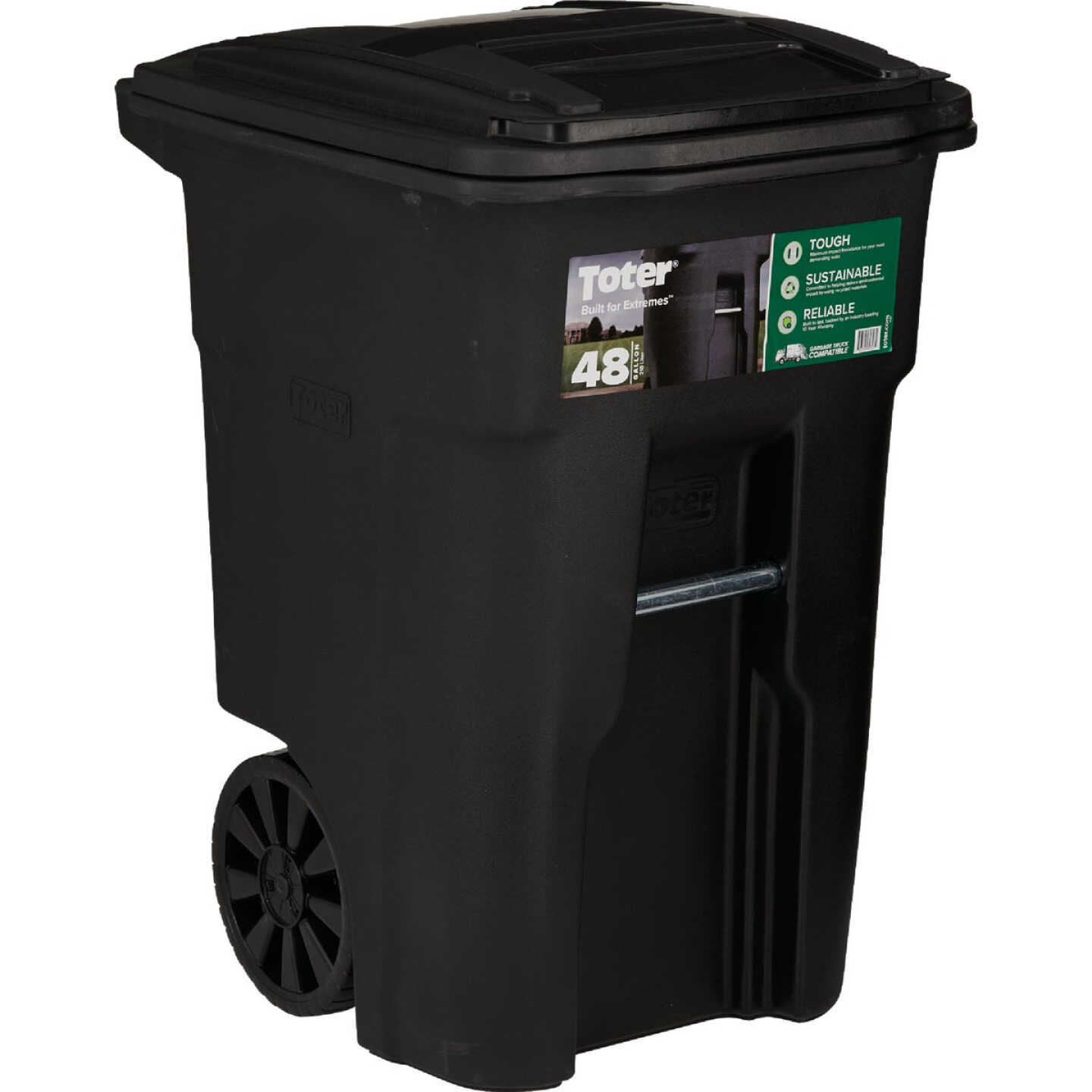 Toter 48 Gal. Black Outdoor Trash Can With Attached Lid and Wheels Image 1