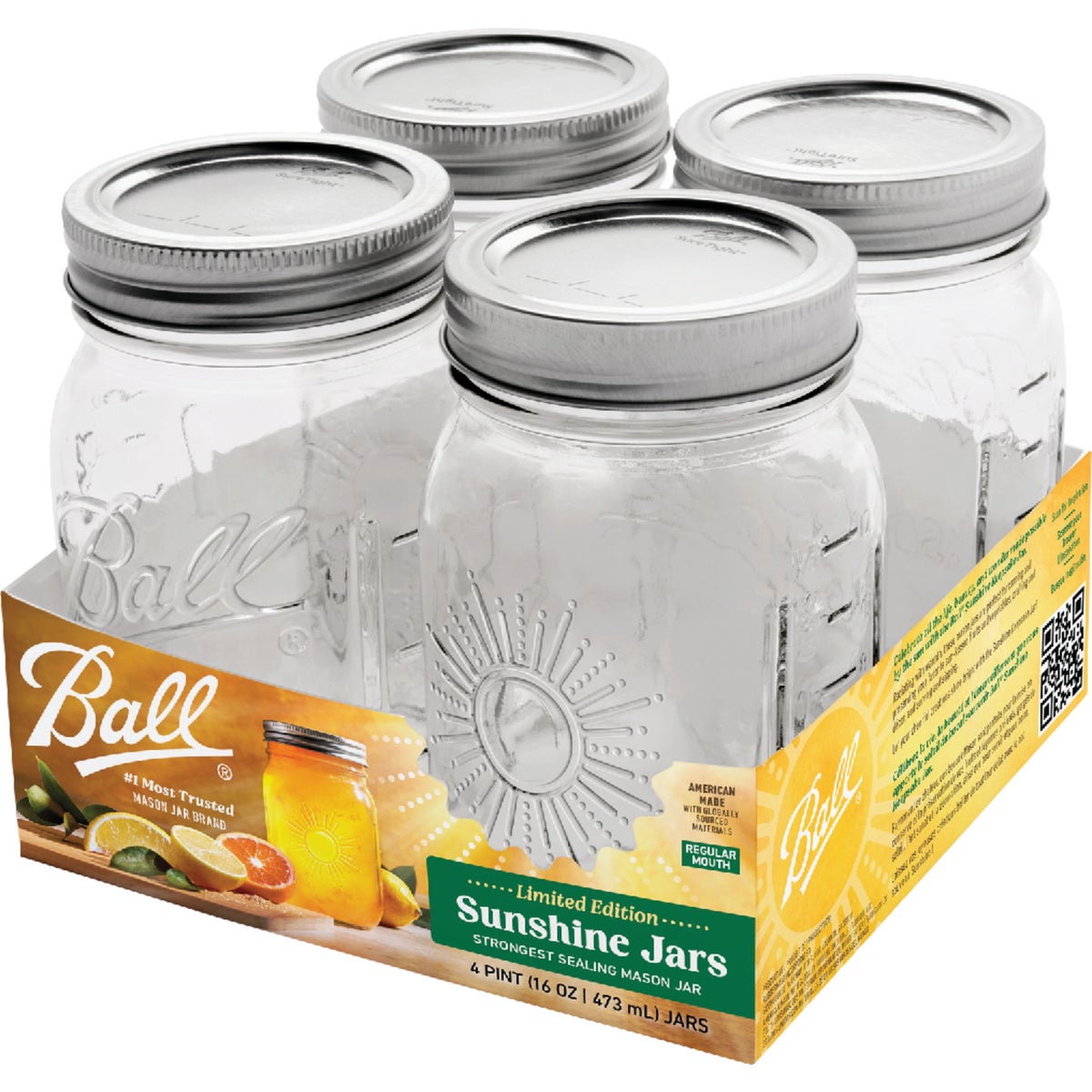 Ball 16 Oz. Limited Edition Sunshine Pint Mason Jar (4-Pack) Image 6