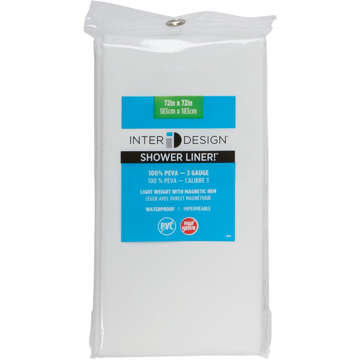 iDesign 72 In. x 72 In. White PEVA Shower Curtain Liner Image 2