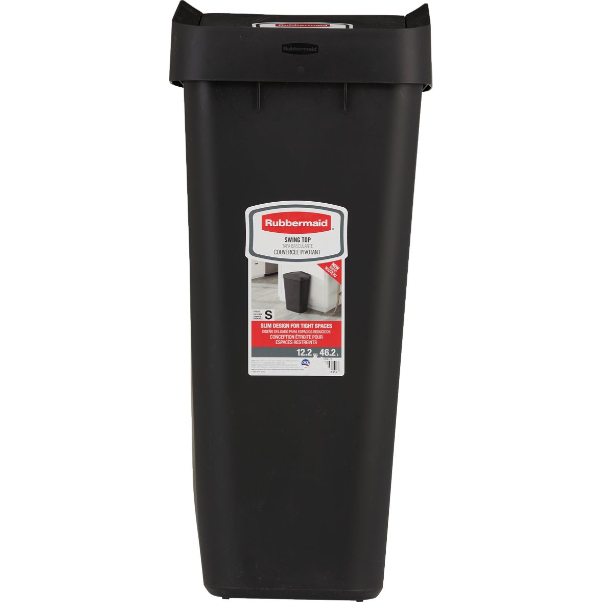 Rubbermaid 12.2 Gal. Black Swing-Top Wastebasket Image 3