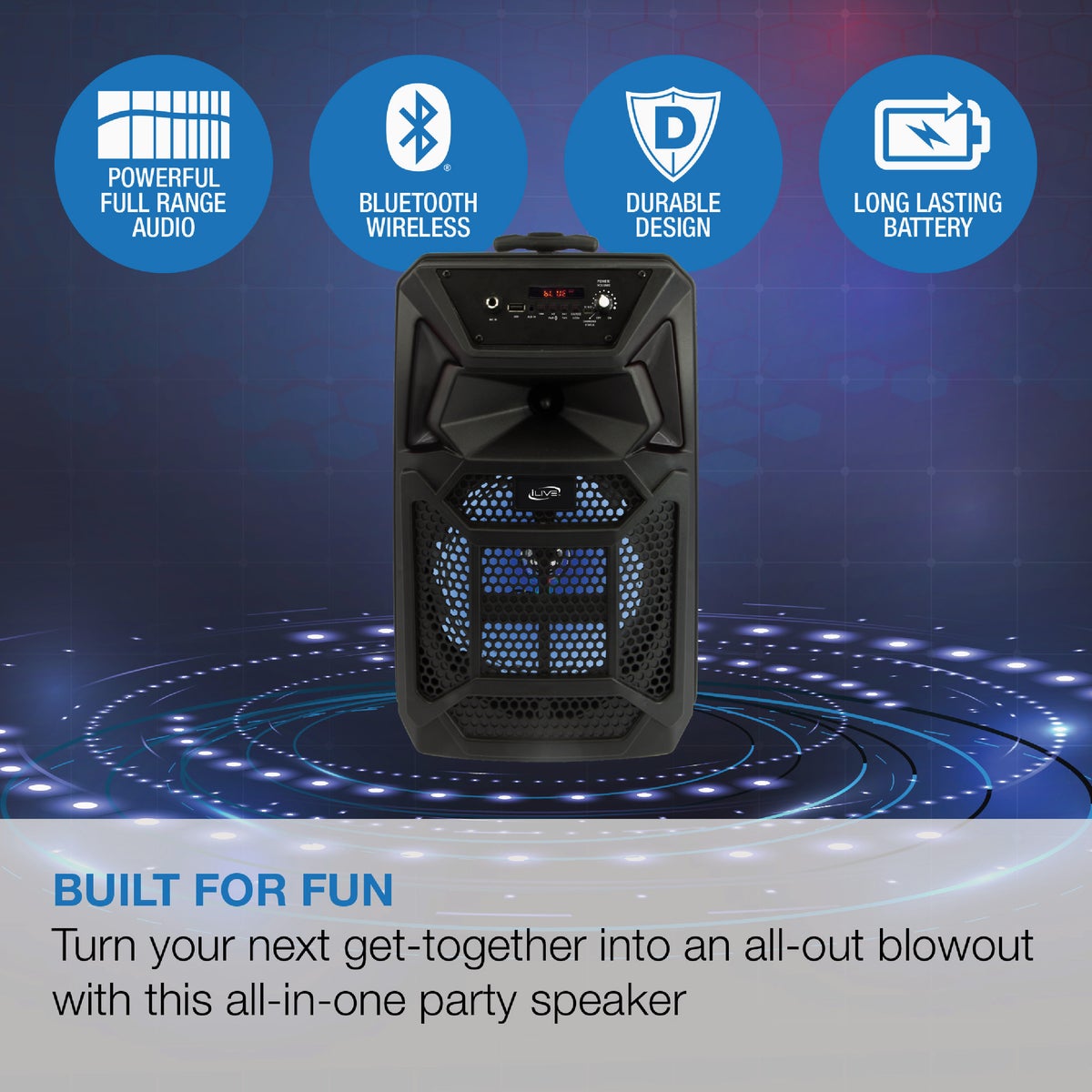 iLive Portable Wireless Bluetooth Tailgate Party Speaker Image 3