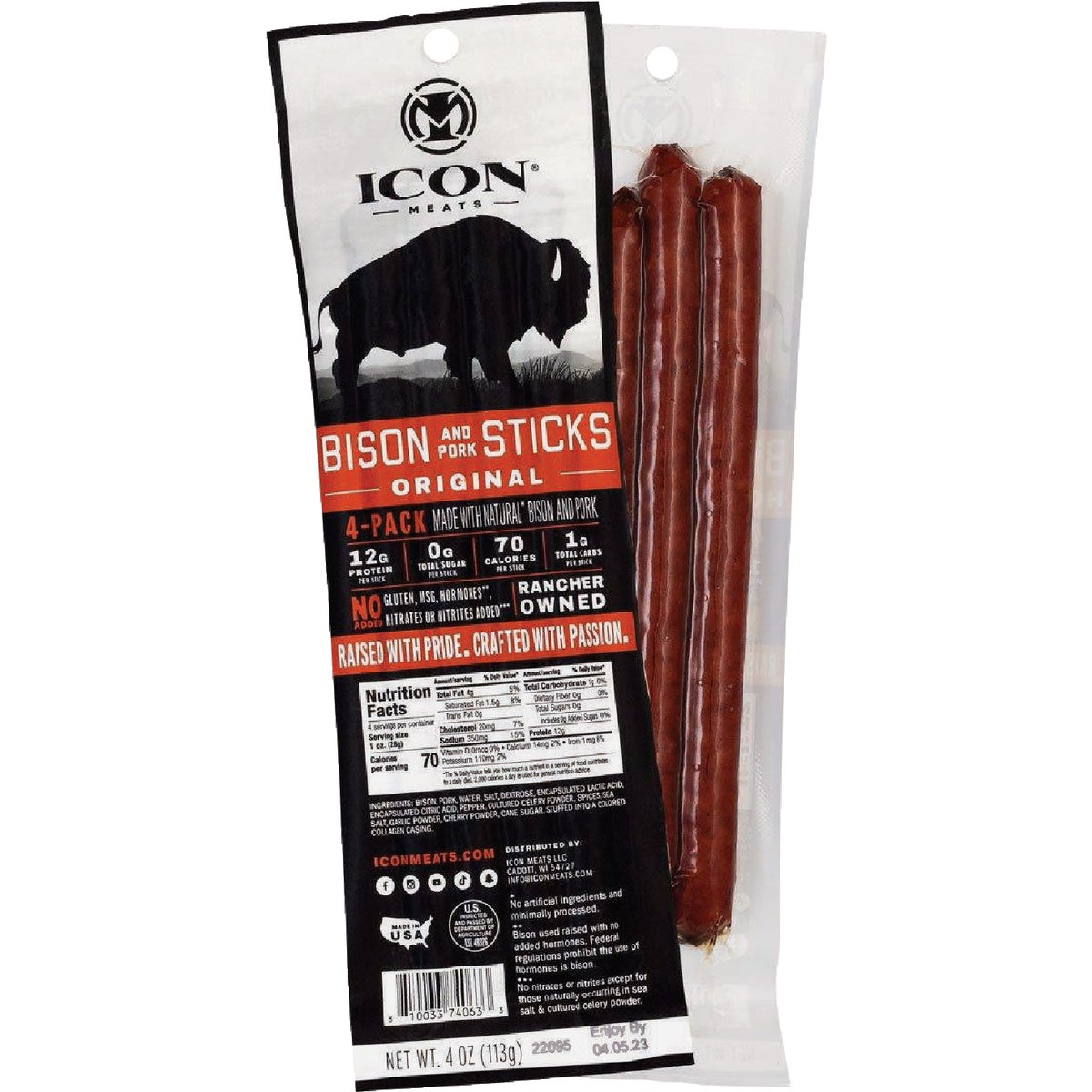 Icon 4 Oz. Original Bison Stick Jerky (4-Pack)