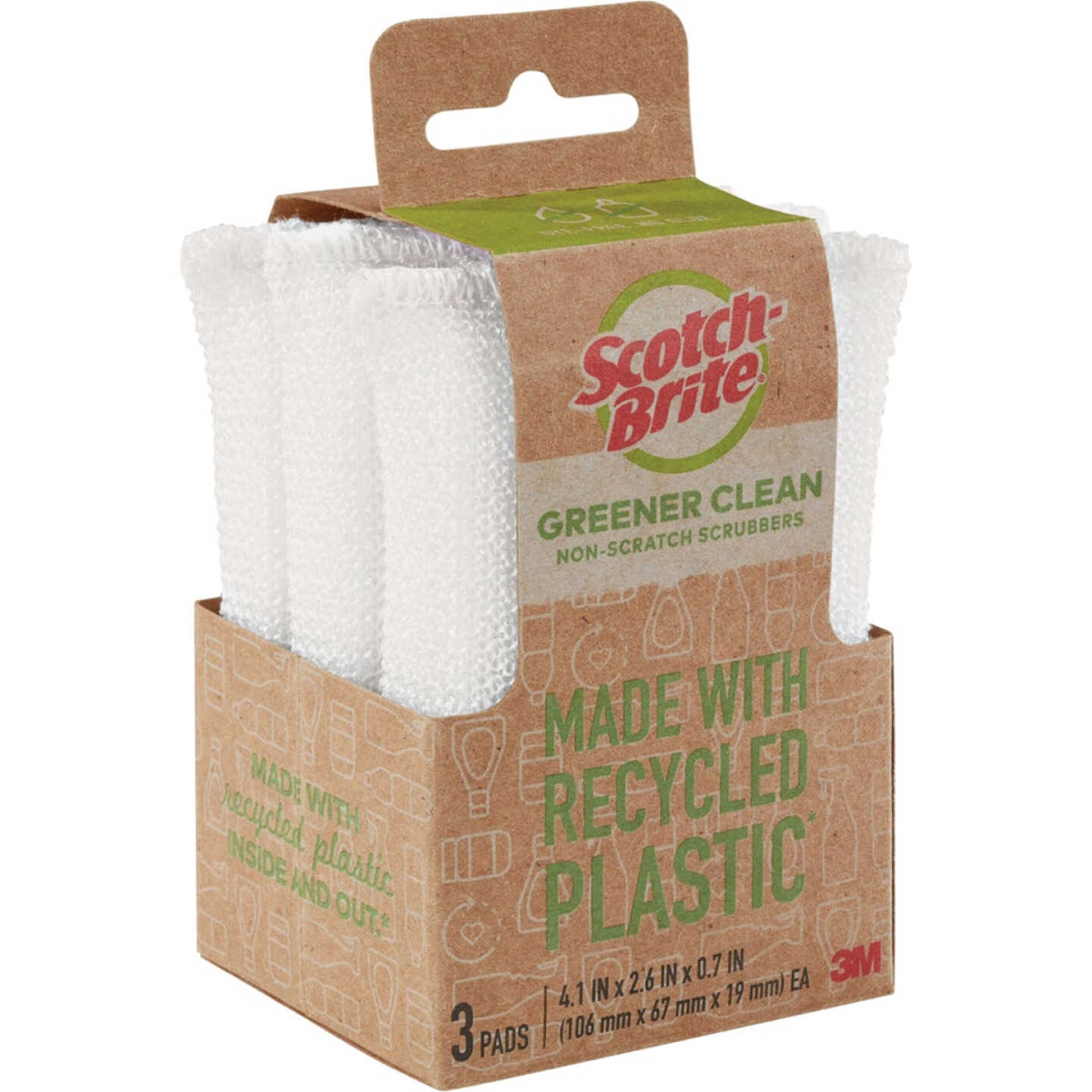 Scotch-Brite Greener Clean Non Scratch All Purpose Scrubbers, 2.6 In. x 4.1 In. x 0.7 In. Image 1