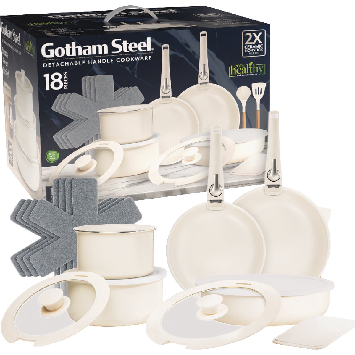 Gotham Steel Detachable Handle Cookware Set (18-Piece)