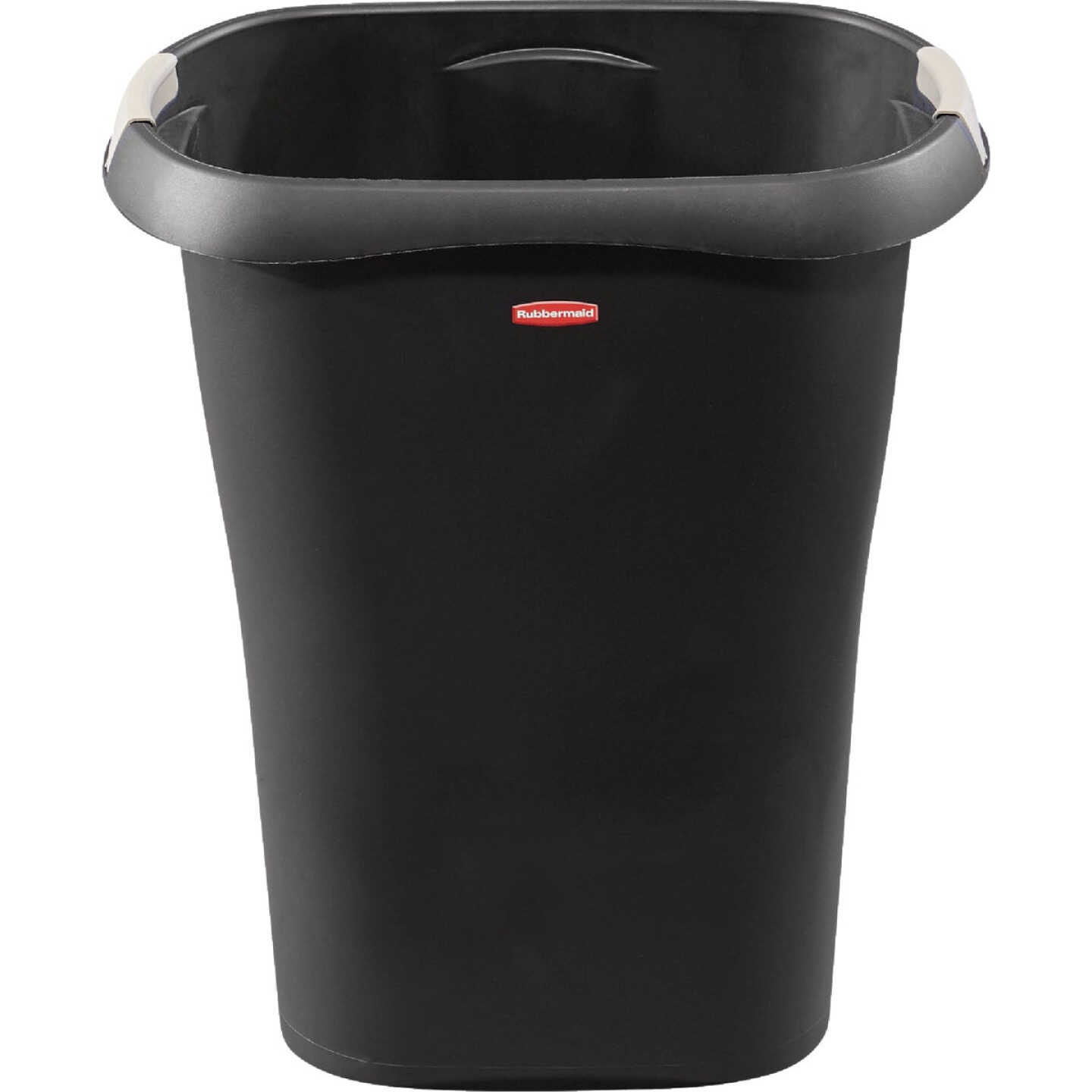Rubbermaid 8 Gal. Black Rectangular Wastebasket with LinerLock Image 1