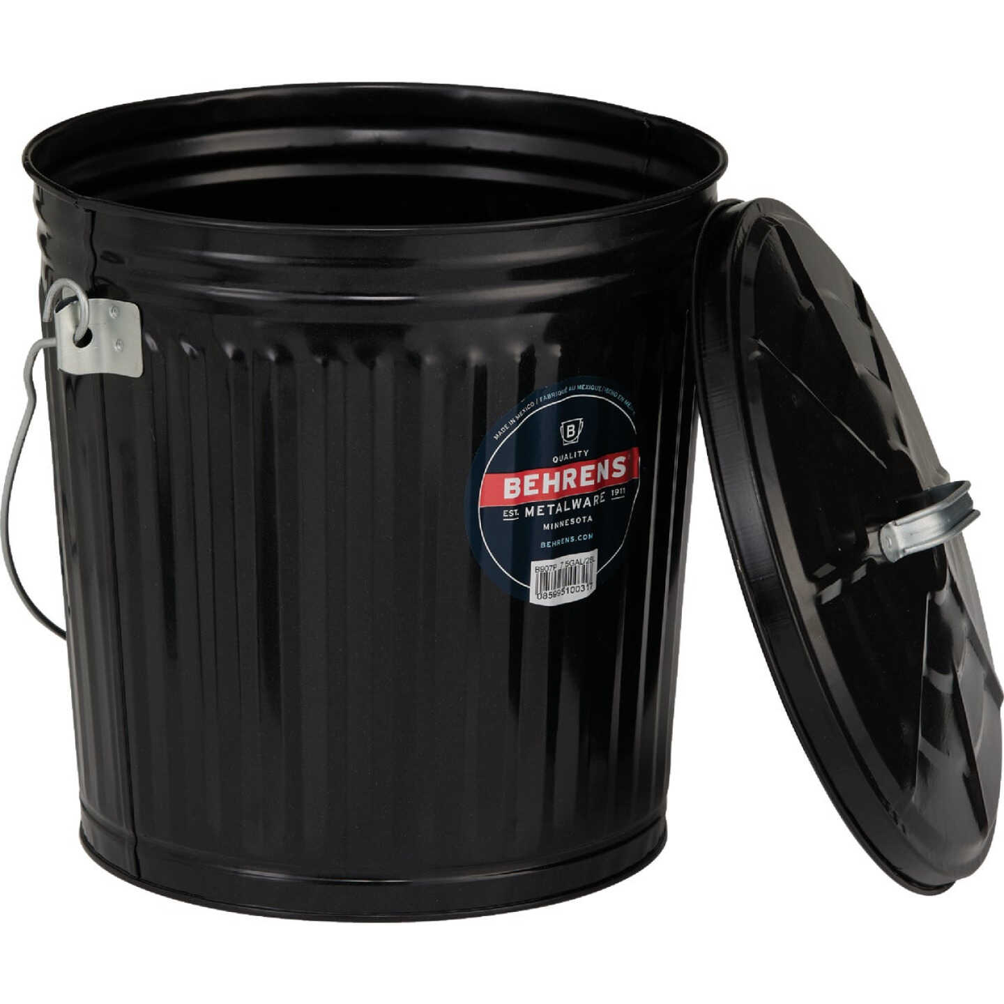 Behrens 7.5 Gal. Black Galvanized Steel Ash Pail Image 4