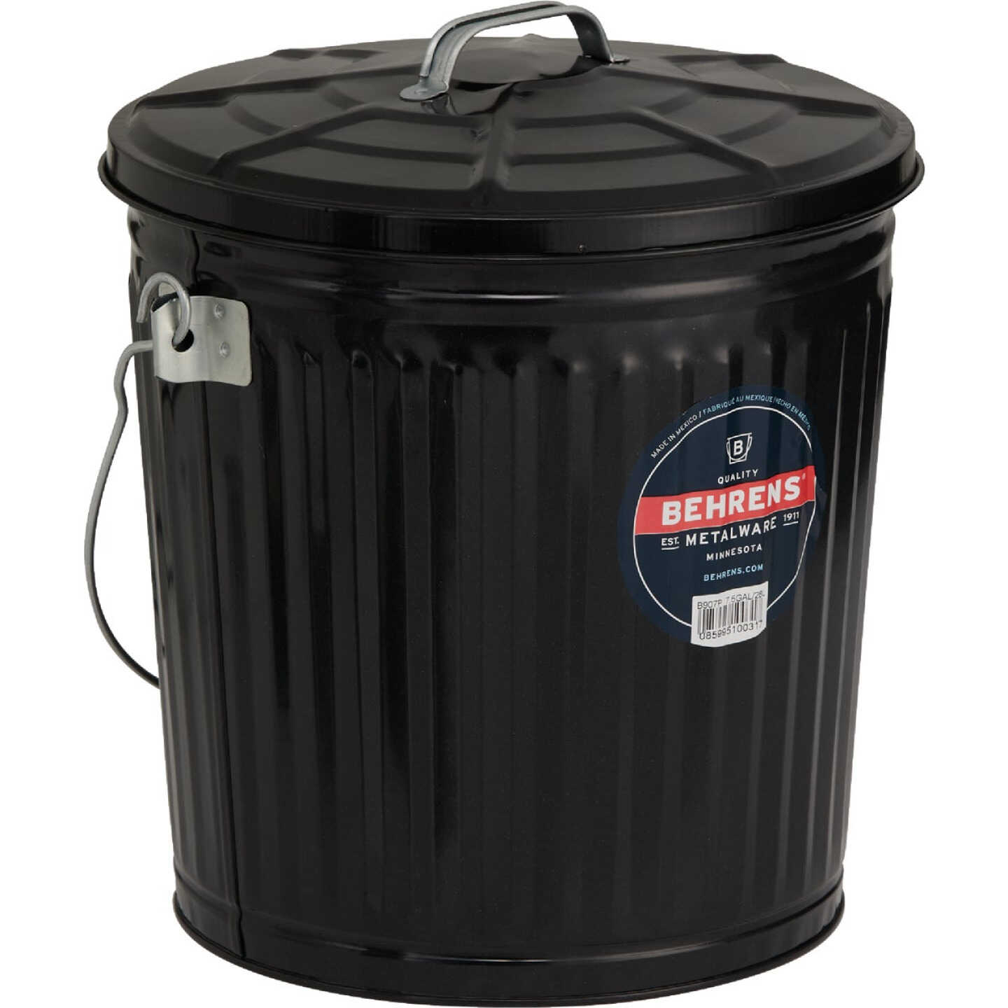 Behrens 7.5 Gal. Black Galvanized Steel Ash Pail Image 1