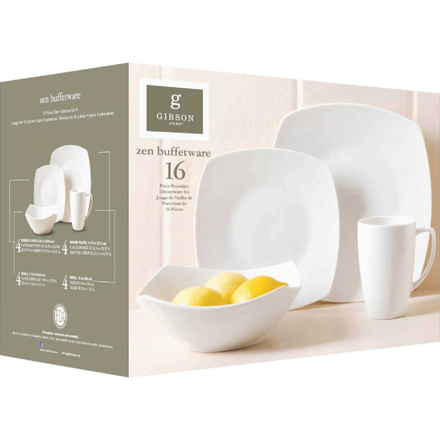 Gibson Home Zen Buffetware White Soft-Square Dinnerware Set (16-Piece) Image 3