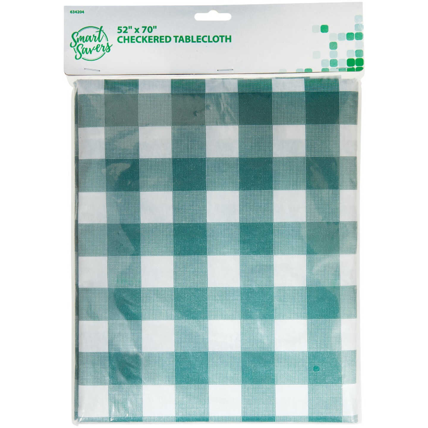 Smart Savers 52 In. W. x 70 In. L. Green & White Checkerboard Tablecloth Image 1