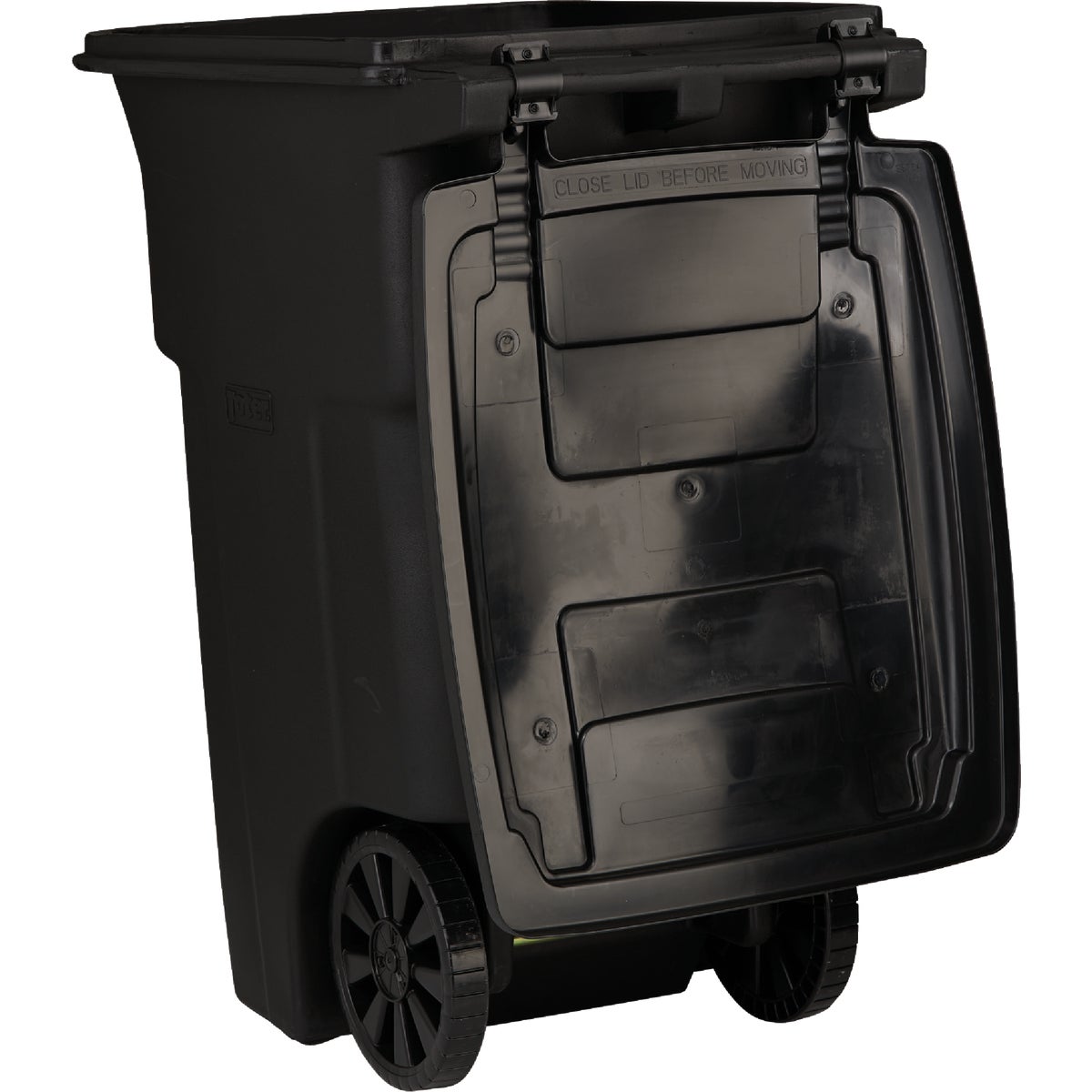 Toter 64 Gal. Black Outdoor Trash Can With Attached Lid and Wheels Image 5