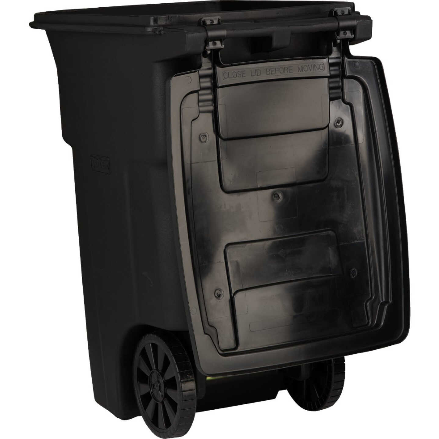Toter 64 Gal. Black Outdoor Trash Can With Attached Lid and Wheels Image 5