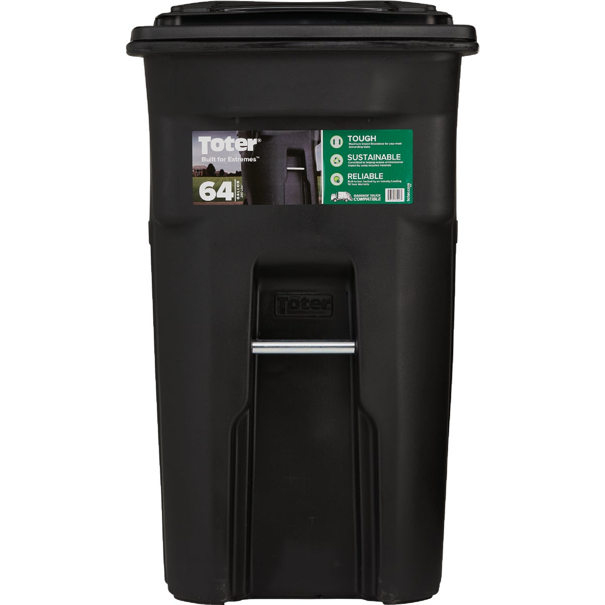 Toter 64 Gal. Black Outdoor Trash Can With Attached Lid and Wheels Image 2