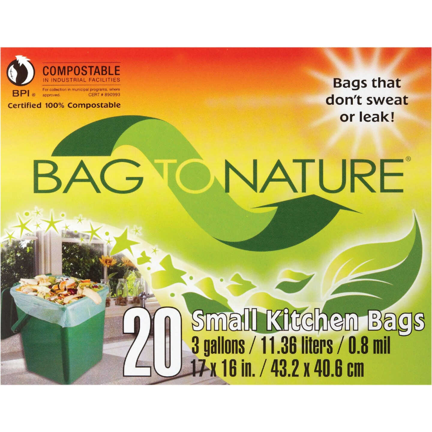 Bag-To-Nature 3 Gal. Compostable Green Trash Bag (20-Count) Image 1