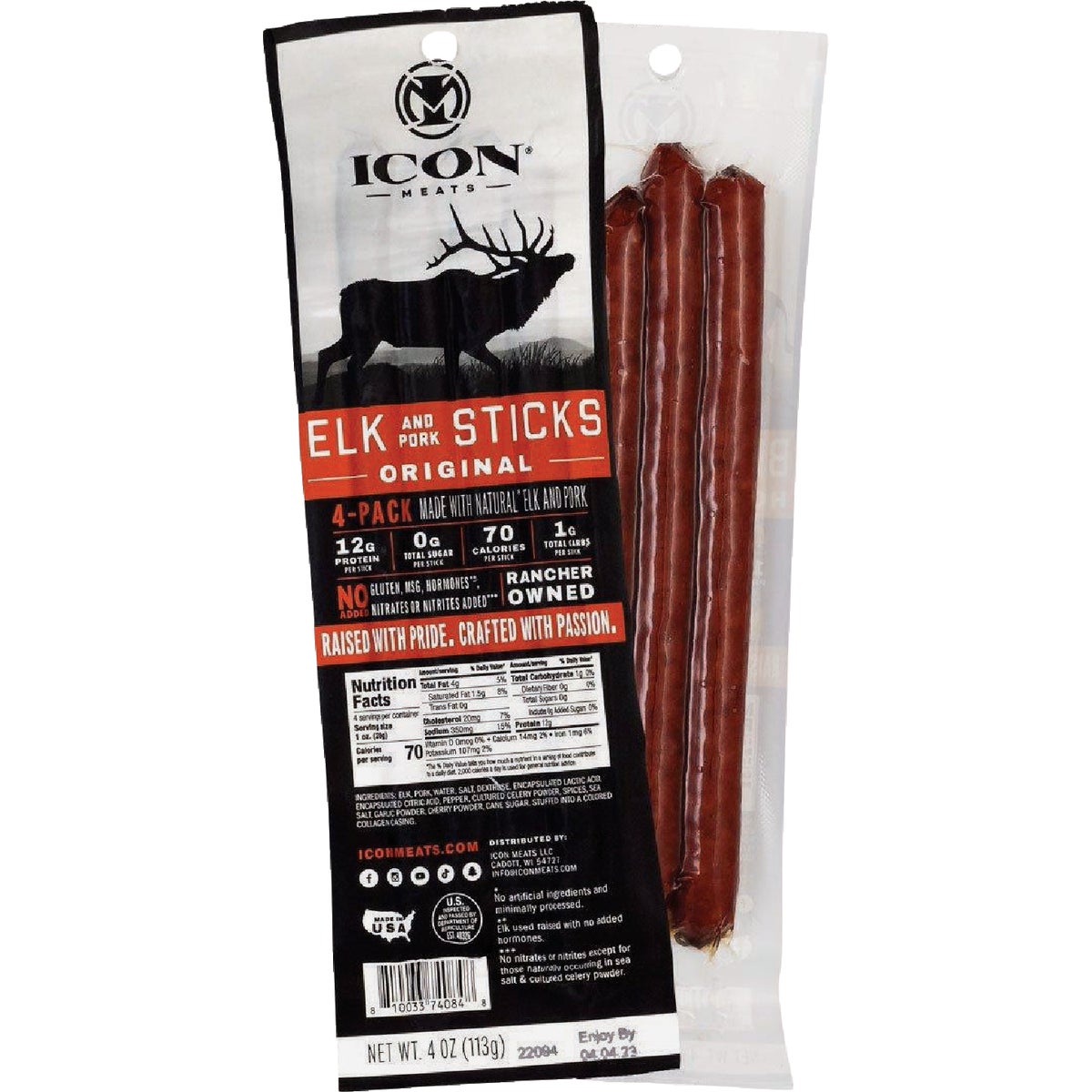 Icon 4 Oz. Original Elk Stick Jerky (4-Pack)