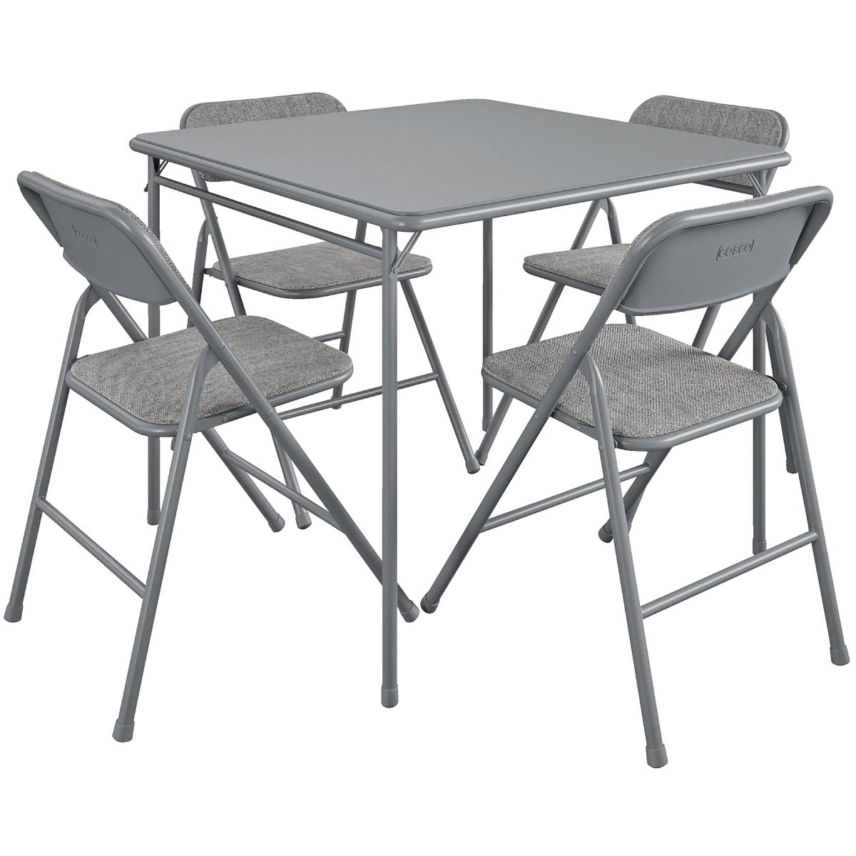 COSCO Gray Folding Vinyl Table and Fabric Chair Set (5-Piece)