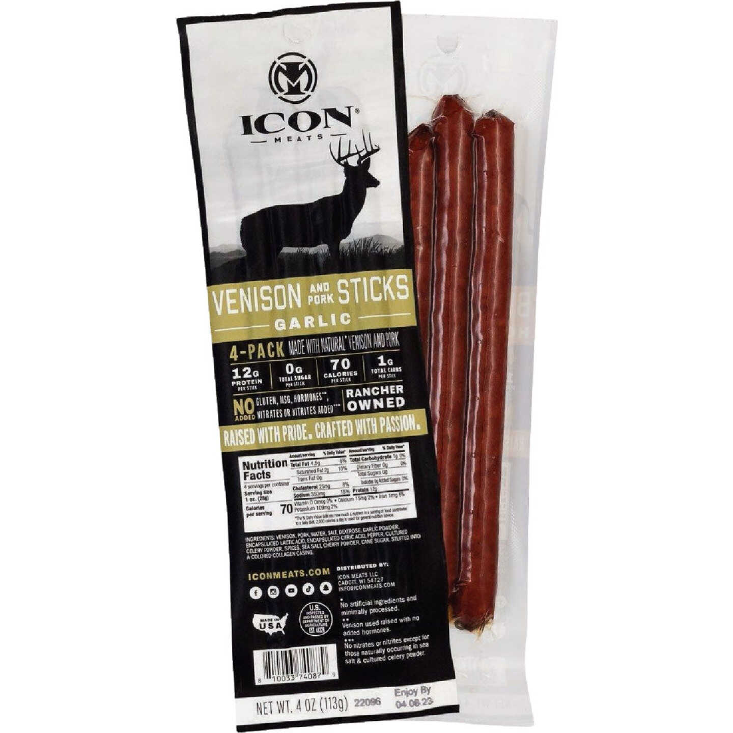 Icon 4 Oz. Garlic Venison Stick Jerky (4-Pack) Image 1