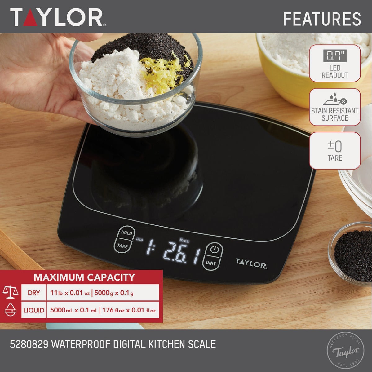 Taylor 11 Lb. Capacity Waterproof Digital Kitchen Scale Image 2