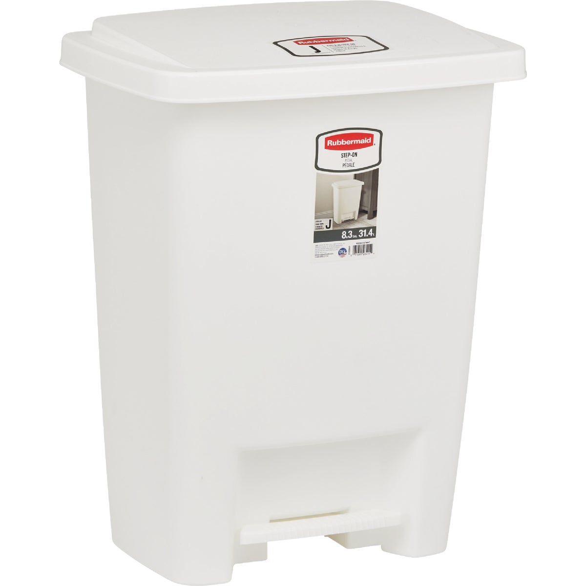 Rubbermaid 8.25 Gal. White Step-On Wastebasket Image 1